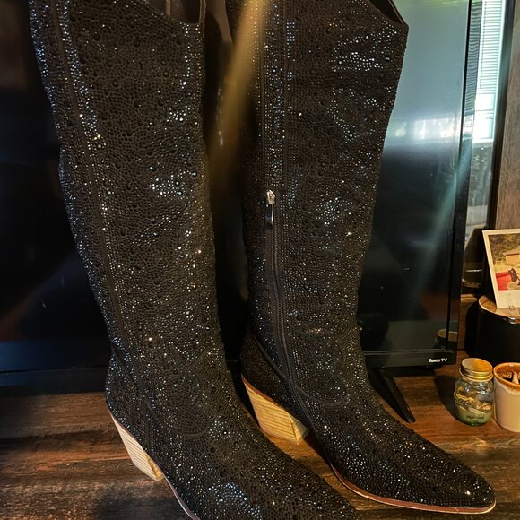 Black Sparkly Zip Boots Size 9 - Picture 2 of 4